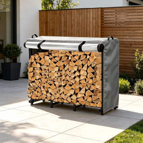500D Firewood Rack Holder Cover,13" D x48 W x46 H,Gray - Image 3
