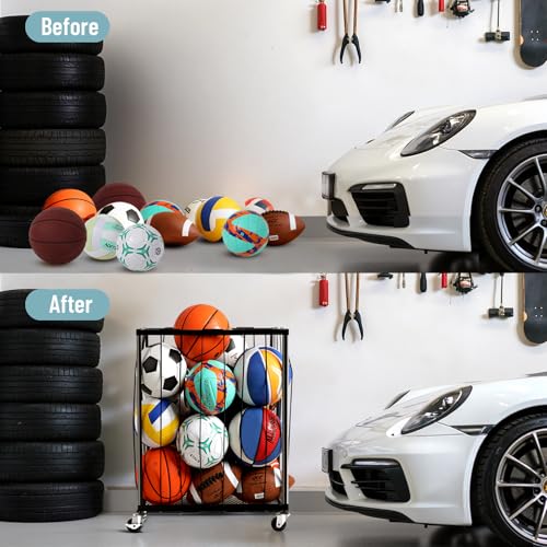 TomCare Garage Ball Storage Rack, Rolling Sports Cart - Image 7