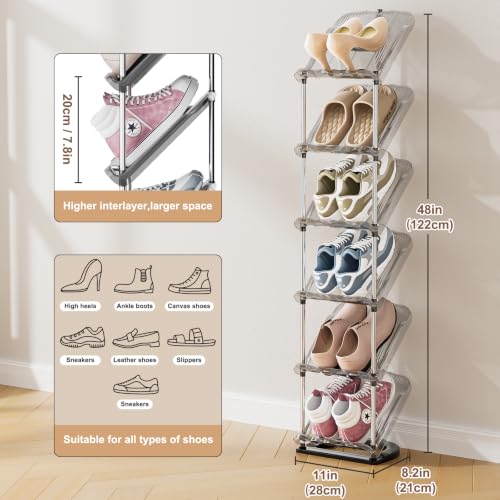 6 Tier Vertical Narrow Shoe Rack, Stackable Tall Skinny Shoe - Image 7