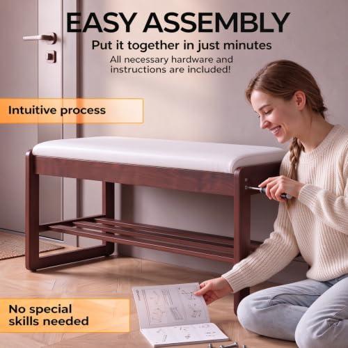 Wood Entryway Bench with Flip Storage Cushion, U-Shaped - Image 5