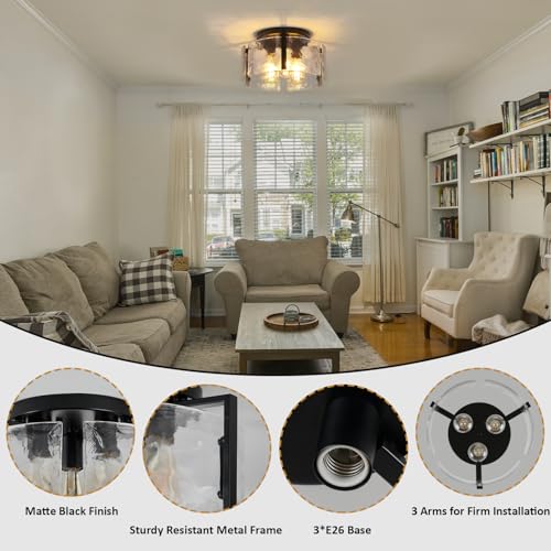 Black Semi Flush Mount Ceiling Light Fixture, 3-Light Modern - Image 4