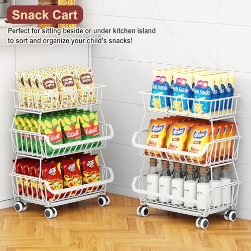 3-Tier Rolling Pantry Cart with Wheels, Stackable Wire - Image 6