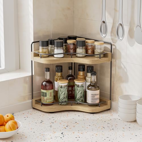 2-Tier Corner Bathroom Counter Organizer, Larger, Light Walnut - Image 7