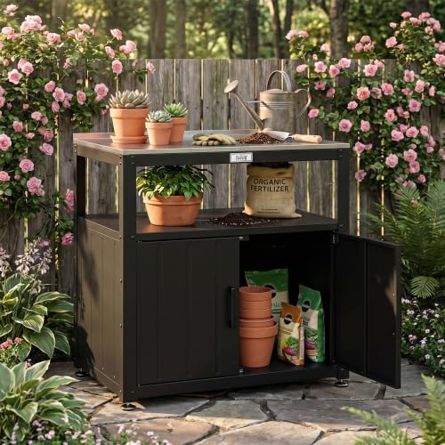 Feasto Metal Outdoor Potting Bench with Storage Cabinet - Image 3
