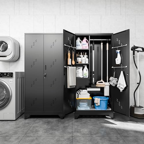 75" Metal Garage Storage Cabinet, Cleaning Tool Storage Cabinet - Image 3