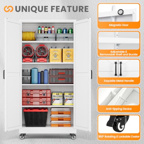 71" Tall Wheeled Garage Storage Cabinet, Rolling Metal - Image 8