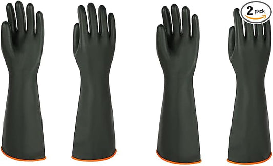 North Tower Heavy-Duty Latex Chemical Resistant Gloves - Reusable Long Rubber Dishwashing Gloves with Forearm Protection for Men - Waterproof, Industrial Safety Gear,18“，2 Pair