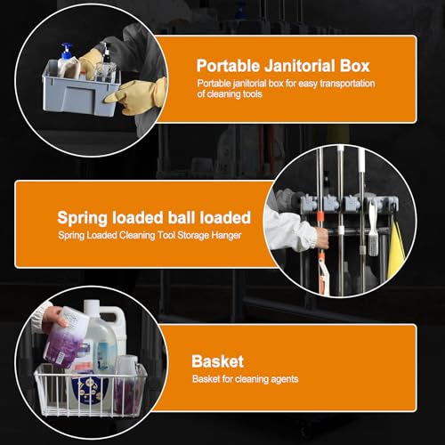 Rolling Cleaning Cart with Mop & Broom Organizer ， Convenient - Image 5