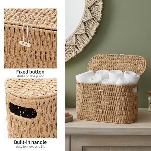 Toilet Paper Storage Basket with Lid, Paper Rope Wicker - Image 5