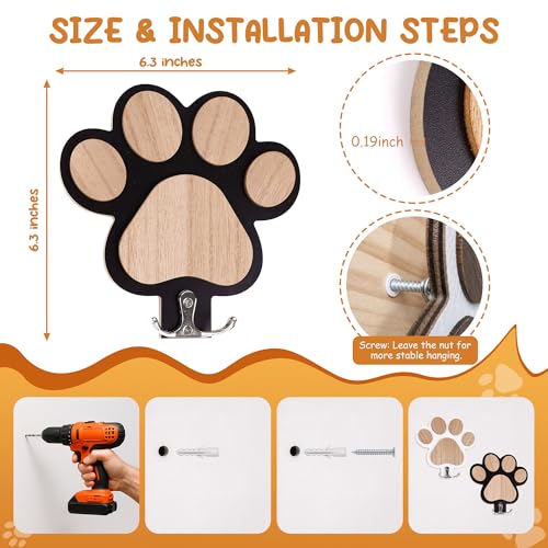 2-Pack Dog Leash Holder, Wooden Paw Wall Hooks for Entryway - Image 4