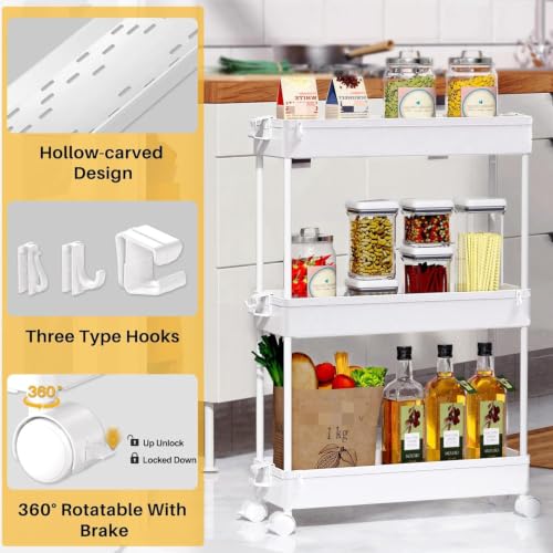 SPACEKEEPER Slim Rolling Storage Cart, 3 Tier Bathroom Cart - Image 5