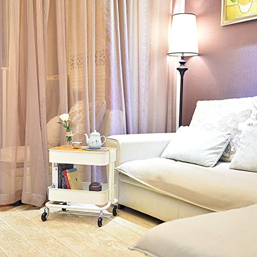 Melody House 2-Tier Metal Utility Rolling Cart Storage Side End - Image 3