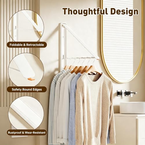 Clothes Drying Rack, Laundry Room Wall Mounted Retractable - Image 5