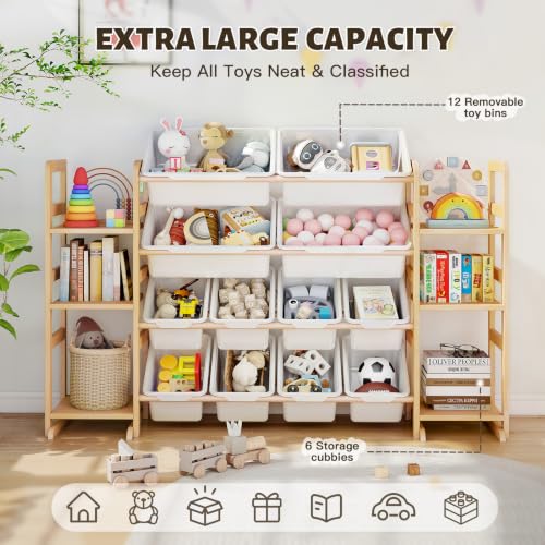 Wooden Toy Storage Organizer with 6 Shelves and 12 Bins, Toy - Image 4