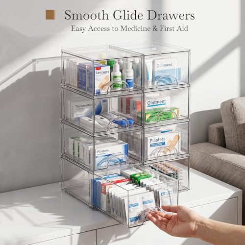 8-Pack Small Clear Stackable Storage Drawers - Image 6
