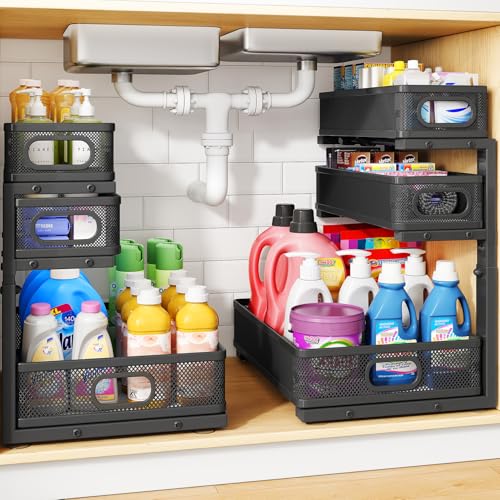 Under Sink Organizer, 3-Tier Thickened Metal Pull out Cabinet - Image 2