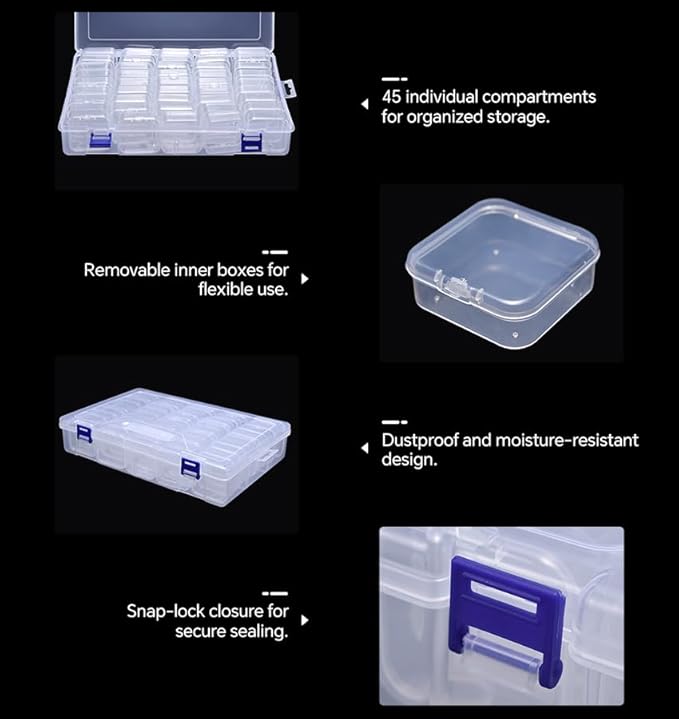 Bead Storage Box Clear Plastic Organizer Containers with Hinged Lids for Bracelet Making Nail Art Seed Beads Stack Craft Case Travel-Friendly Design (45pcs)