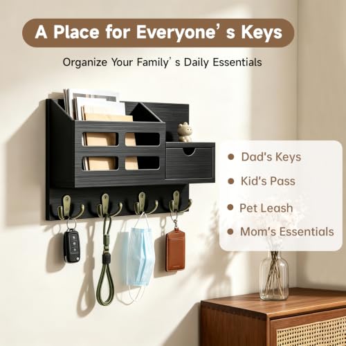 Key Holder Wall Mount Black Key Holder with Drawer& Mail Slot - Image 7