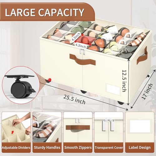 Foyego Shoe Organizer for Closet, Shoe Storage with Wheels, Beige - Image 3