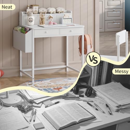 Kids Desk and Chair Set with 5 Fabrics Drawers, Ages 5-8, White - Image 8