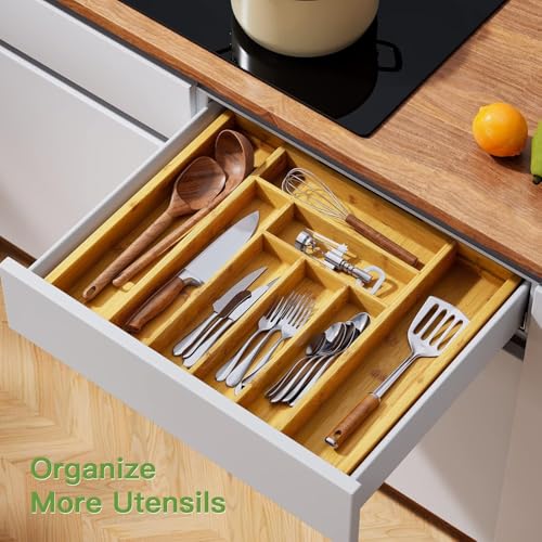 Pipishell Bamboo Expandable Silverware Drawer Organizer - Image 5