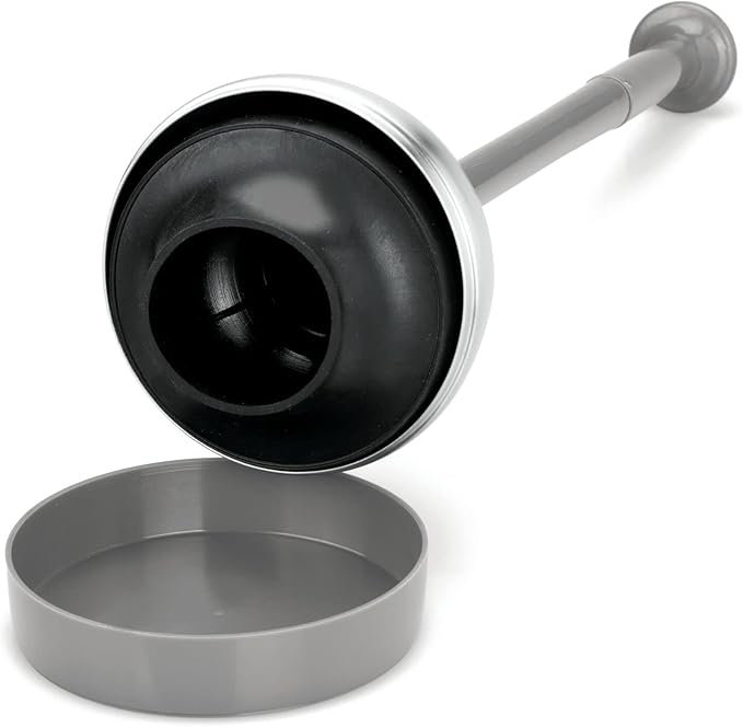 mDesign Bathroom Toilet Bowl Plunger Set with Lift & Lock Cover, Compact Discreet Freestanding Storage Caddy with Base, Modern Design - Heavy Duty Gray/Brushed Stainless Steel