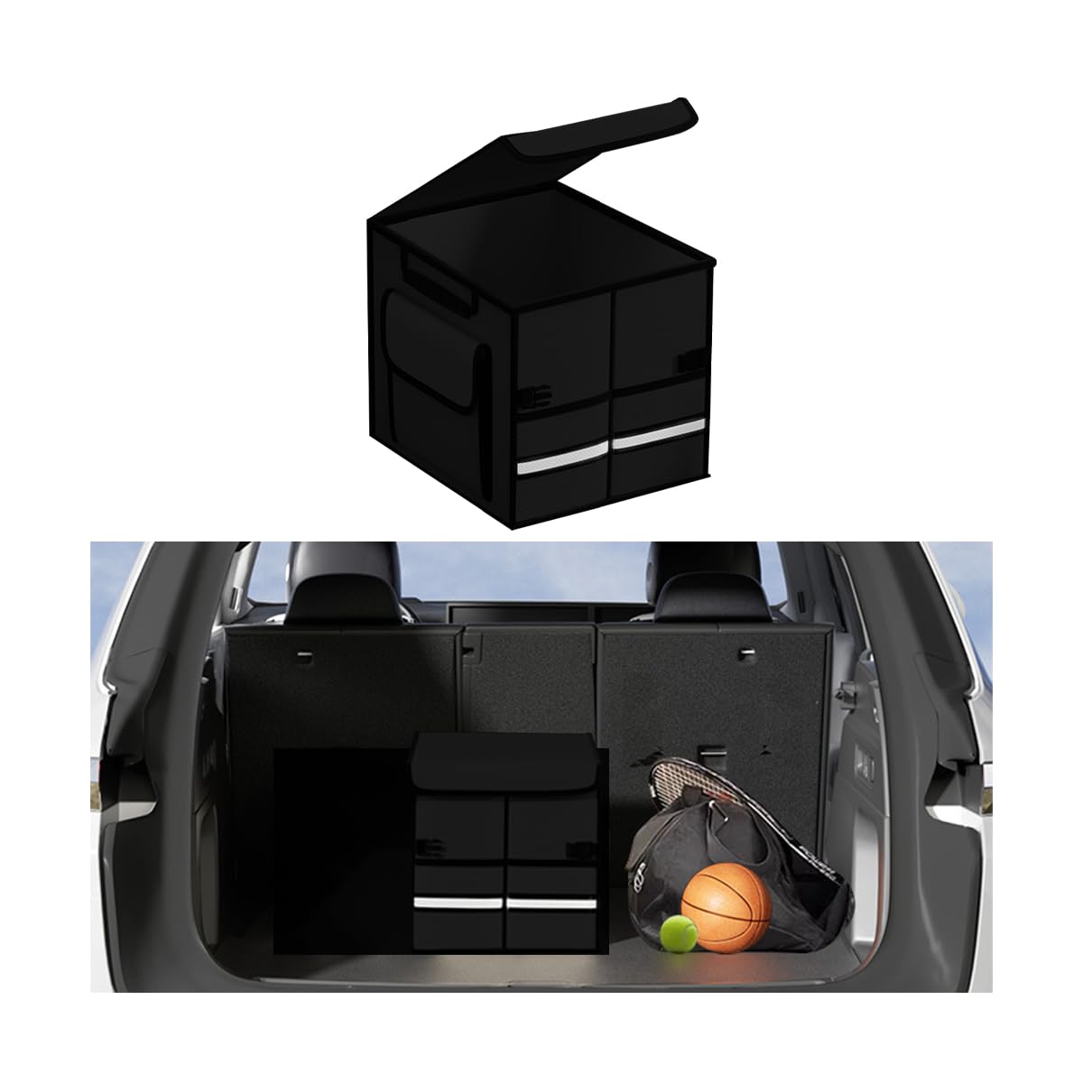 Car Trunk Organizer with Lid Collapsible Oxford Cloth Black - Image 1