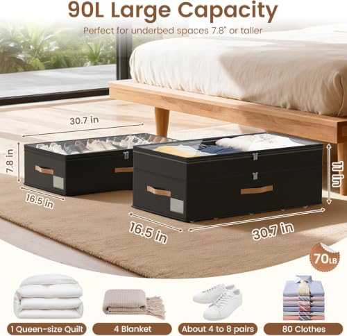 90L XXL Under Bed Storage with Wheels, 11'' Height Adjustable - Image 3