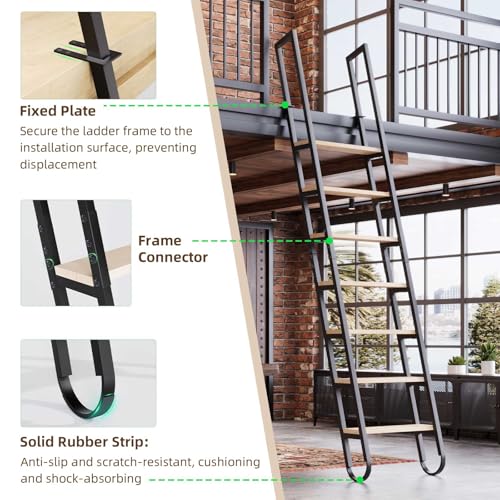 10.35FT Industrial Style Loft Ladder, 8 Steps with Black - Image 7