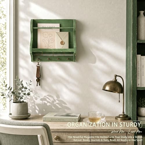 Pine Wood Mail Organizer Wall Mount with 7 key Hooks - Image 6