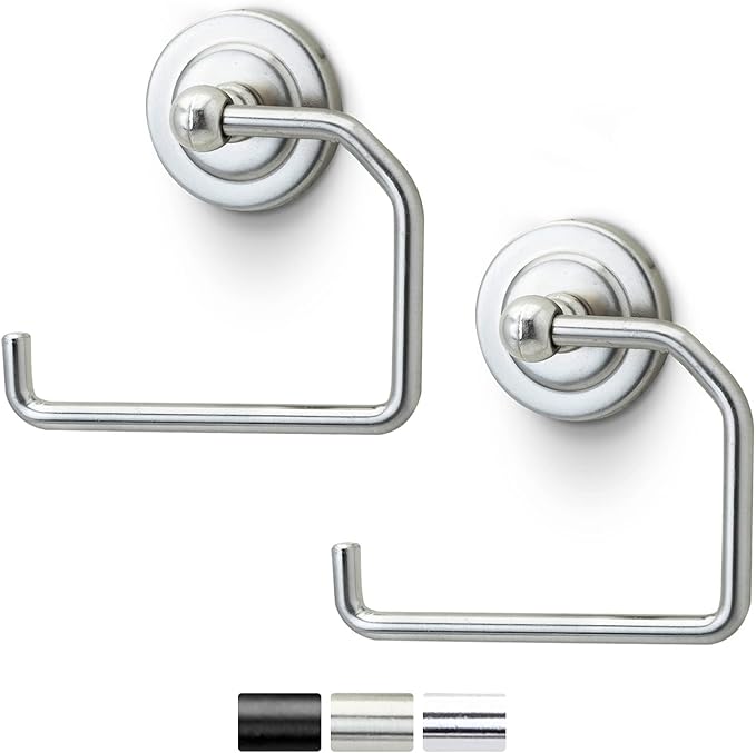 Jack N’ Drill Toilet Paper Holder 1 Pack with Free Towel Hook, Elegant European Style with Durable Wall Mount, Rust-Free Brushed Nickel Bathroom Accessories for Your Home, Bathroom & Office(2 Pack BN)