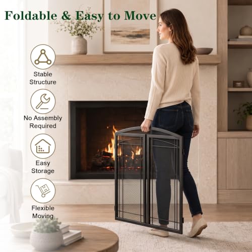 48"W X29"H Wrought Iron Fireplace Screen, 3-Panel Spark Guard - Image 7