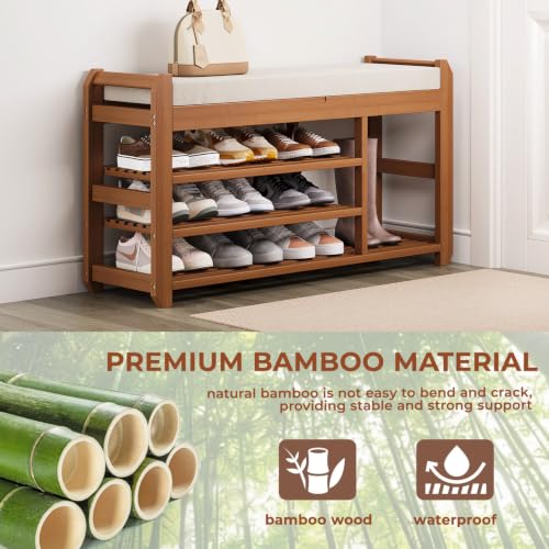 39.4" Entryway Shoe Rack Bench with Cushion, 3-Tier Storage Bench - Image 7