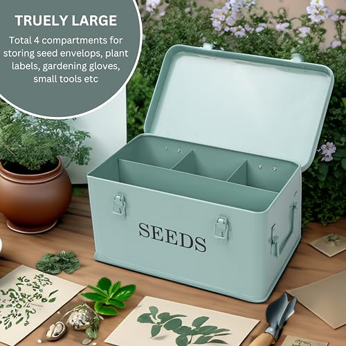 Large Modern Green Rectangular Metal Seed Storage Box - Image 5