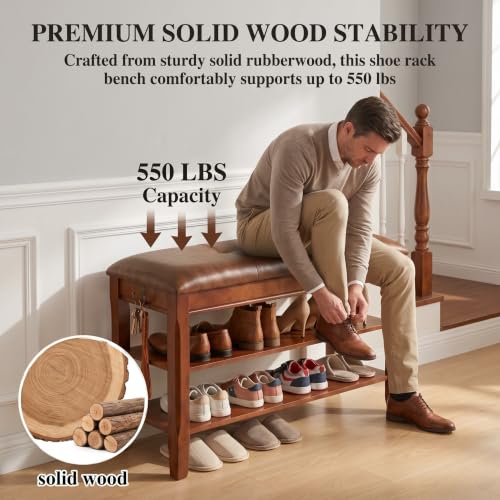 Shoe Rack Bench Solid Wood Shoe Bench Entryway | Home Organization - Image 5