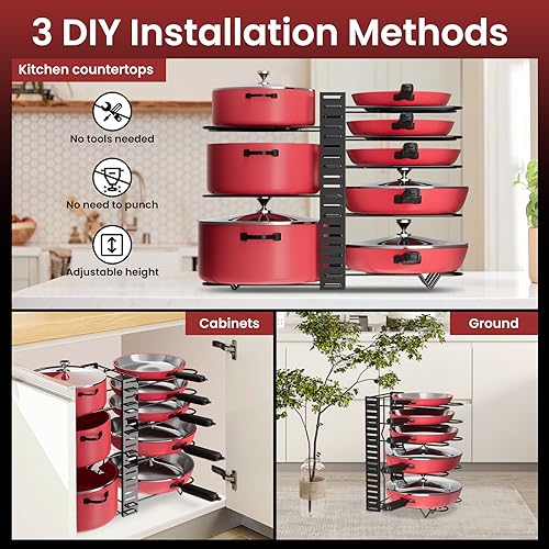 Podxco Pot and Pan Organizer for Under Cabinet, 8 Tiers - Image 5