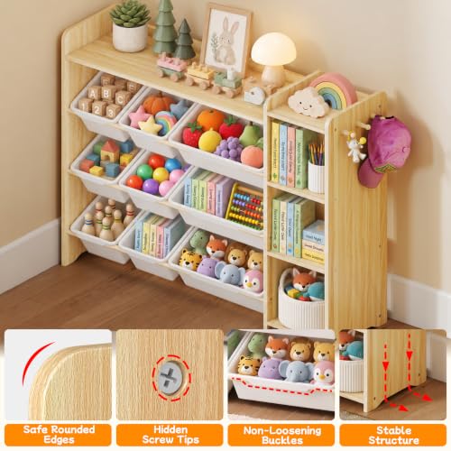 Kids Toy Storage Organizer, Wooden Shelf with 3 Tiers - Image 5