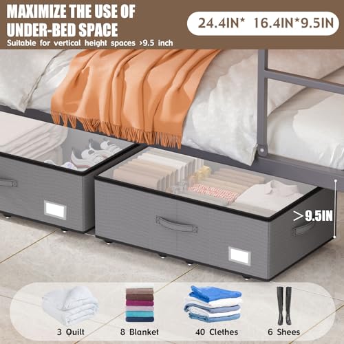 Under Bed Storage with Wheels, 10 inches height，Grey - Image 5