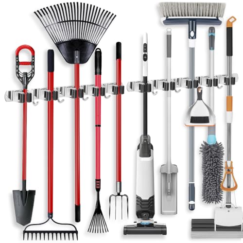 IMILLET 2 Pack Broom Holder Wall Mount Stainless Steel Mop - Image 2