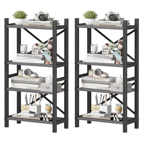 2-Pack Desktop Bookshelf, 4-Tier Stackable Narrow Bookcase - Image 2