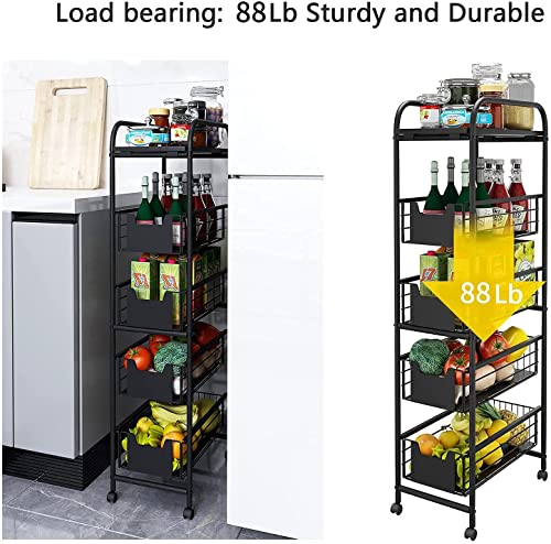 WHIFEA 5 Tier Slim Rolling Cart with Pull-Out Drawers - Image 6