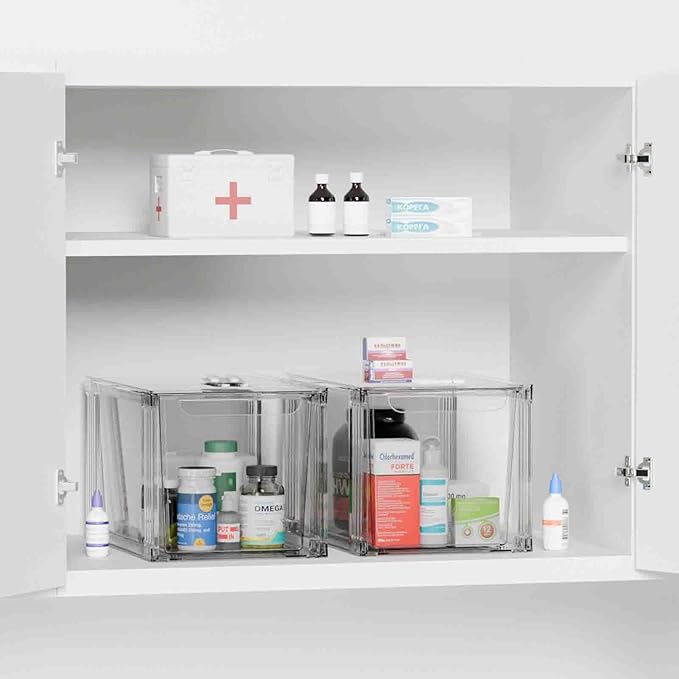 2Pack/4Pack Large-Capacity Stackable Storage Drawers for Organizer,Clear Acrylic Ample Bins,Easily Assemble,for Bathroom Closet/Kitchen Cabinets/Vanity/Undersink/Pantry Organization (2)