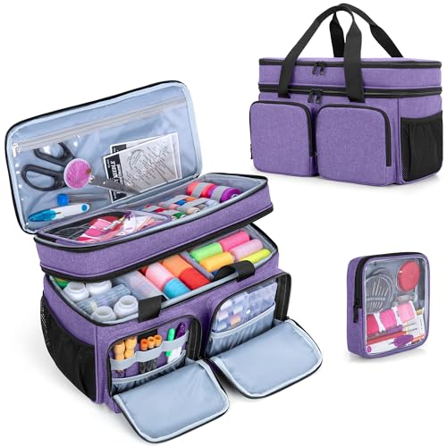 Large Sewing Organizer Bag with an Individual Pouch, Purple - Image 2