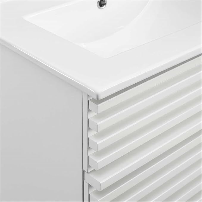 Modway Render Mid-Century Bathroom Vanity with Sink in White White