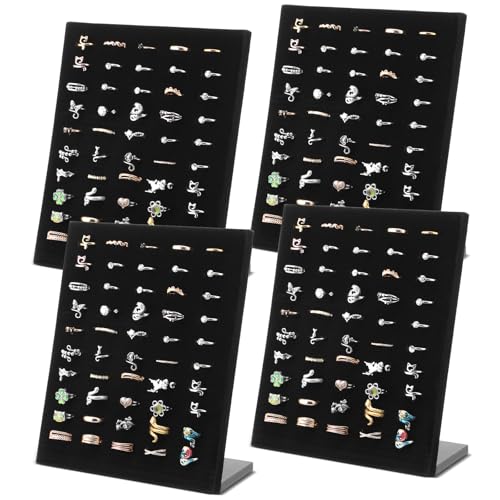 4 Pcs Black Velvet Ring Display Stand, 50 Slots L-Shaped - Image 2