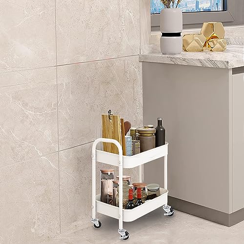 2 Tier All-Metal Rolling Cart, Rolling Storage Cart with Handle - Image 4