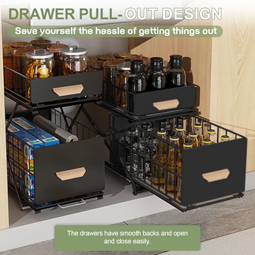 2 Tier Pull Out Cabinet Organizer, Under Sink Organizer, Black - Image 8