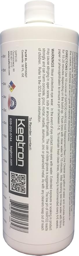 Acid Beer Line Cleaner 32 Fl Oz - Powerful & Safe Beer Stone Remover - Nontoxic & Biodegredable Draft System Cleanser