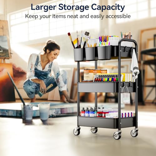 YASONIC 3 Tier Rolling Cart, Heavy Duty Metal Utility Cart - Image 5
