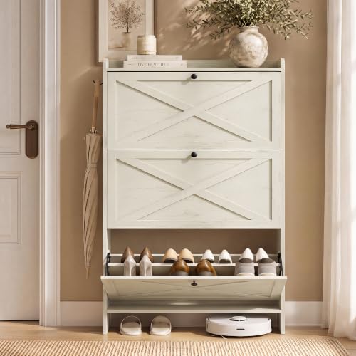 VASAGLE Narrow Shoe Storage Cabinet Organizer with 3 Flip Drawers - Image 2
